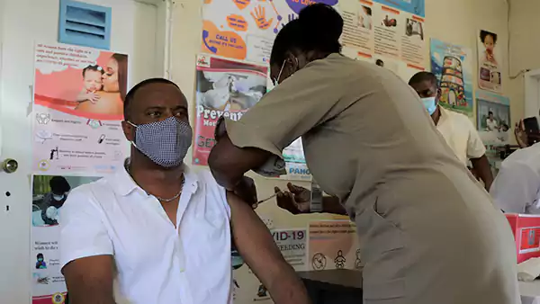 Nevis Premier Being Vaccinated