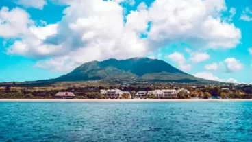 Nevis Peak Rising From The Caribbean Sea.
