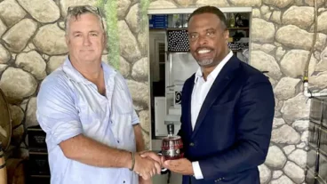 Nevis Premier Brantley with Mark Theron owner of Clifton Estate Rum Company