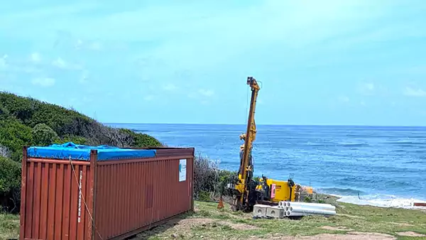 Drilling equipment for solar desalination plant being constructed in Nevis Drilling equipment for solar desalination plant being constructed in Nevis.