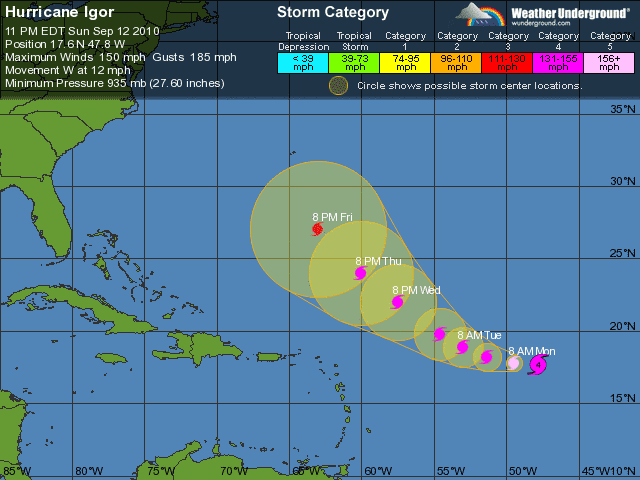 Five Day Forcast For Hurricae Igor - 09-12-2010