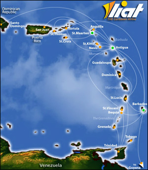 LIAT Airlines Flight Routes Map