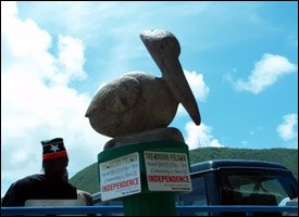 Artist Marvin Chapman With Brown Pelican Sculpture