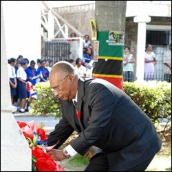 Nevis Premier Laying Memorial Wreaths