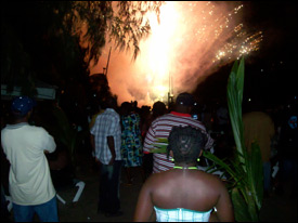 Guests Enjoy Fireworks Display At The Oualie Beach Hotel