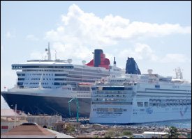 Queen Mary and Norwegian Dawn at Port Zante