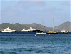 Yachts Moored Off Nevis Island's Coastline